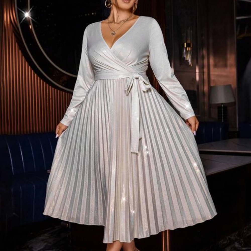Plus Pleated Evening Formal Holiday Wedding Party Dress - Picture 1 of 4